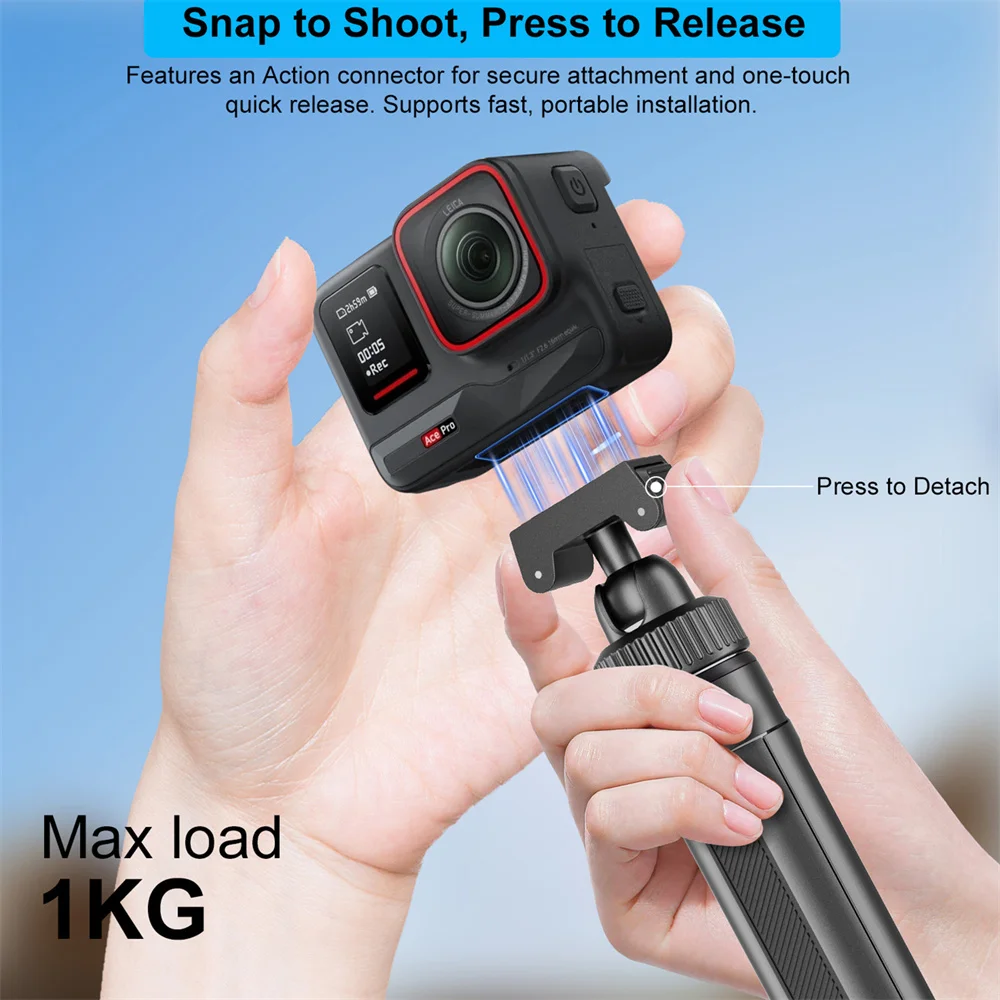 Magnetyczny statyw z szybkozłączką do Insta360 ACE PRO/ACE/X4/X5, teleskopowy kijek do selfie, 5-segmentowy statyw z głowicą kulową 360 do kamer sportowych — zdjęcie produktu 3