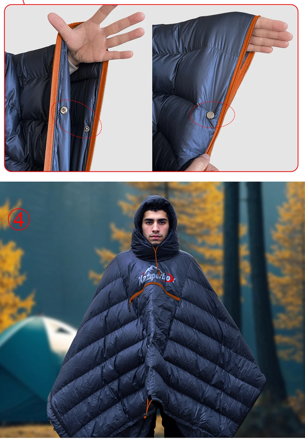 Kamperbox Winterschlafsack Poncho Winter Camping Poncho Winter Tragbarer Schlafsack Campingdecke PC600 – Detail 6