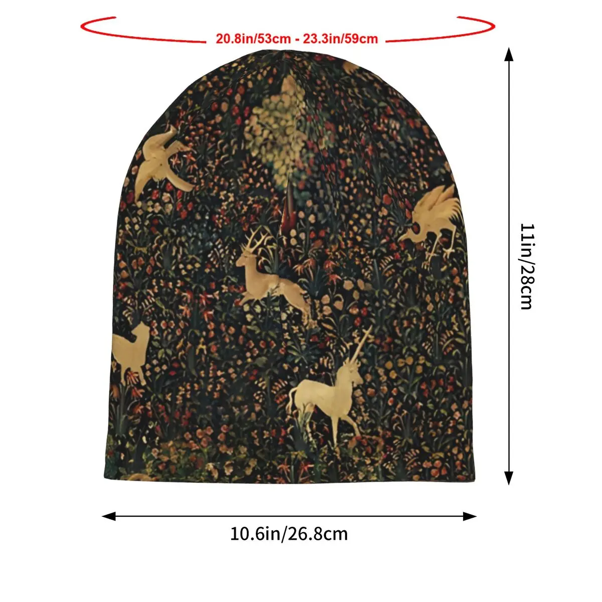 UNICORN AND MEDIEVAL BESTIARY Millefleurs Men's Beanies Printed Chemotherapy Pile Outdoor Turban Breathable