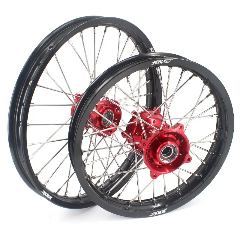 

【2025】 Motocross Kid's Big Wheels Rims Set Fit MC 85 2021-2023 Aluminium CNC Machined Red Hub Black Rim