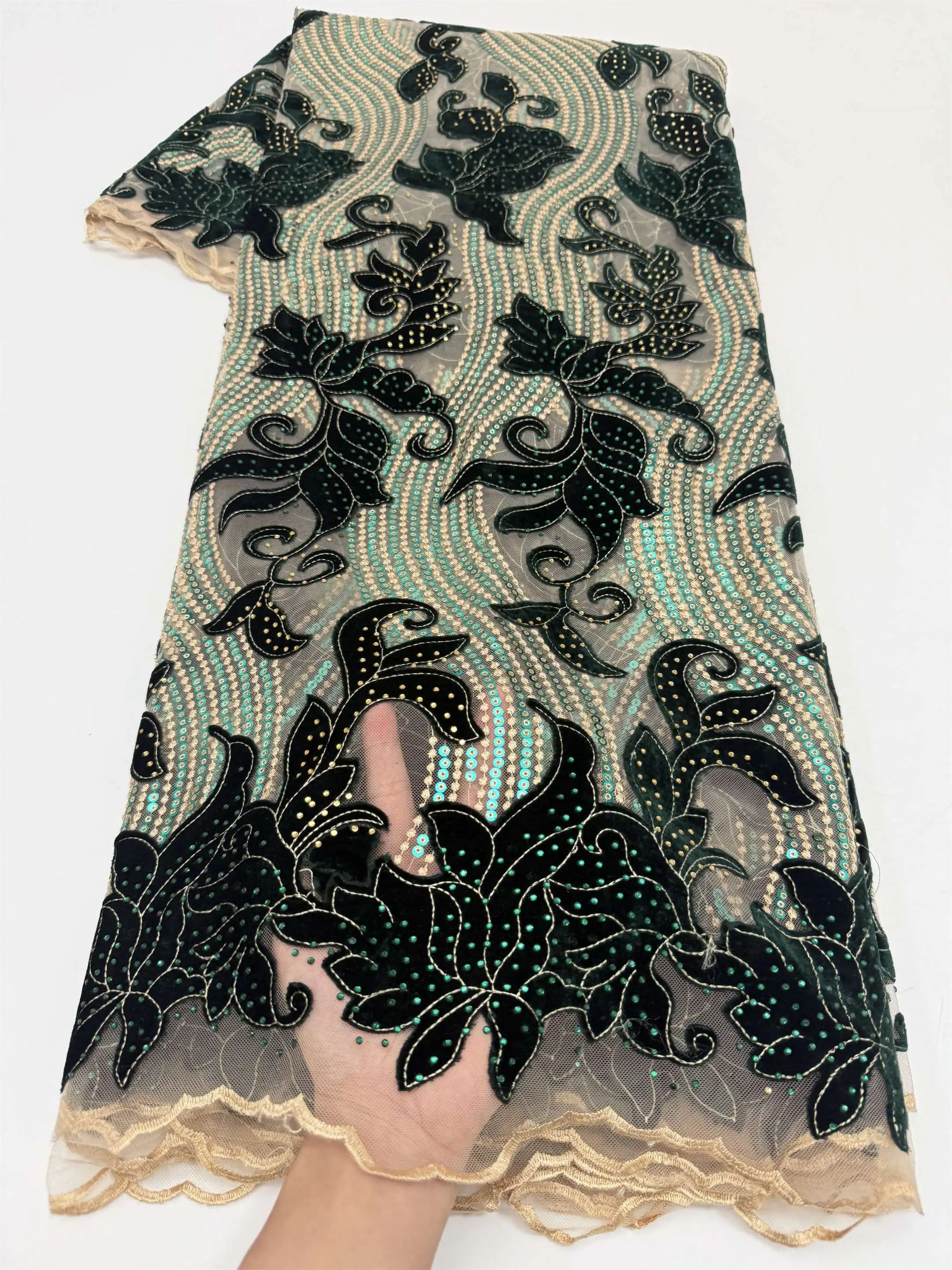 Factory Offers Latest Delicate Best Quality Soft Embroidered Velvet lace fabric For Party Evening Dress