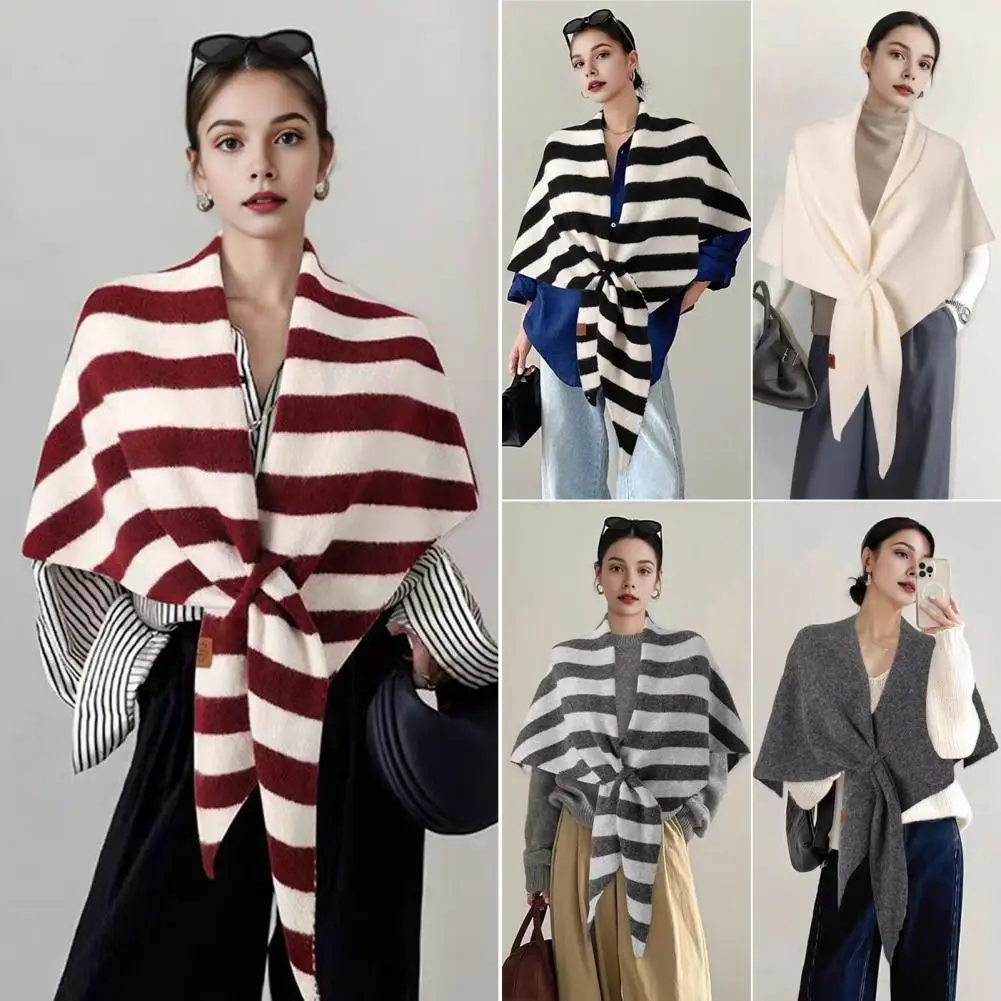 

Корейский треугольный шарф, шерстяной треугольный шарф, женский платок, вязаный шарф, многофункциональный полосатый принт, теплая вязаная шаль