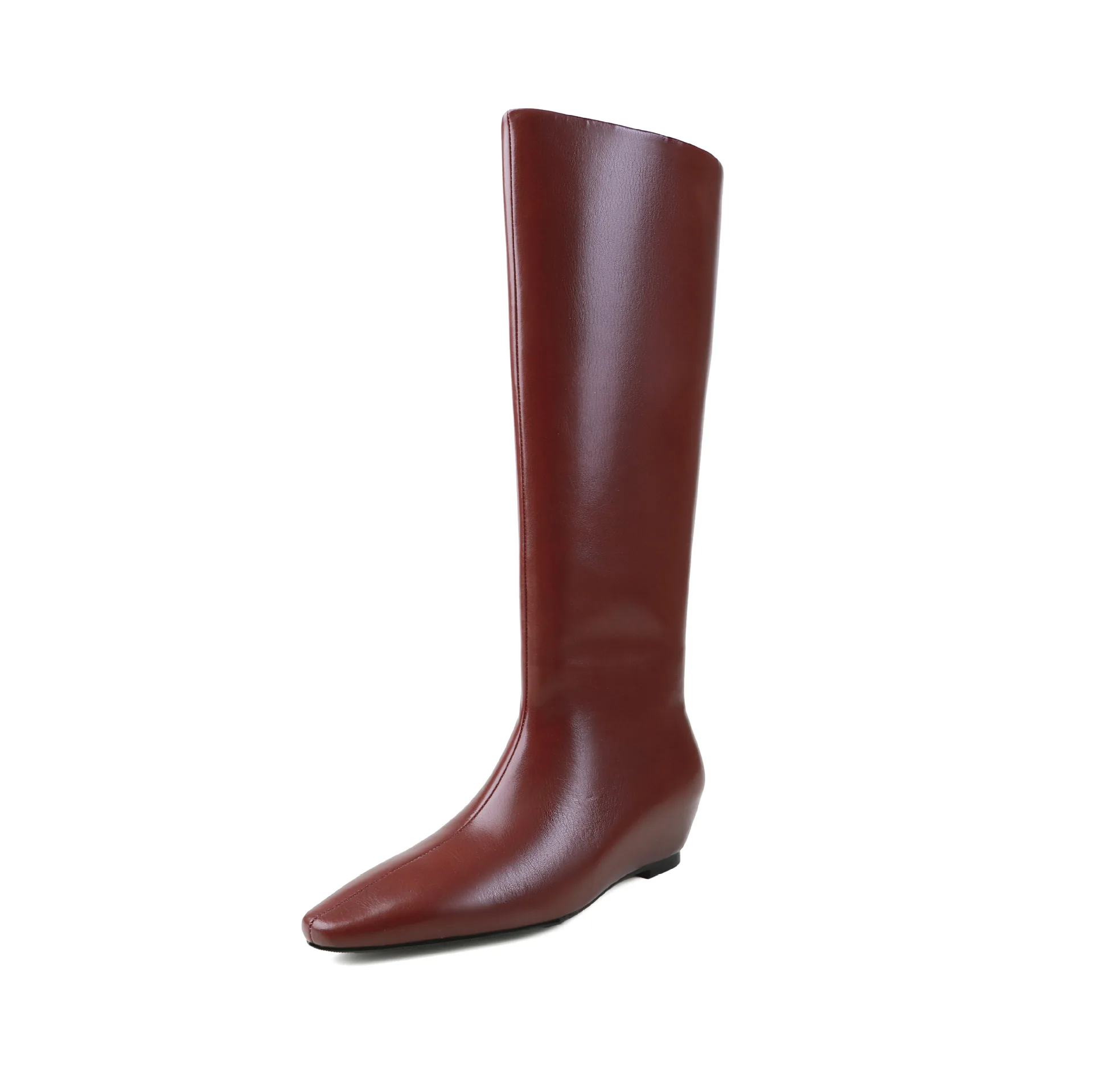 Arden Furtado Cowhide Increased Internal Modern Boots Square Toe Slip-On Knee High Boots Large Size Simple Style Boots