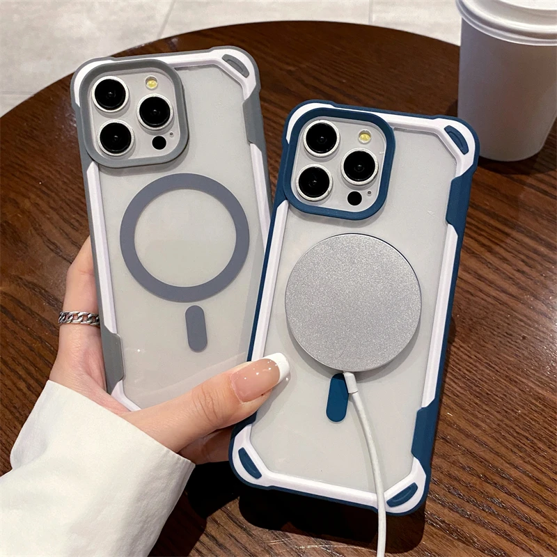 Luxury For Magsafe Wireless Charge Magnetic Case For iPhone 15 14Plus 13 12 11 Pro Max Heavy Armor Bumper Shockproof Clear Cover image 4