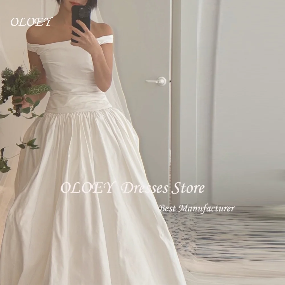 OLOEY – robe de mariée coréenne, épaules dénudées, ligne a, Simple, en taffetas, dos nu, robe de soirée, personnalisée