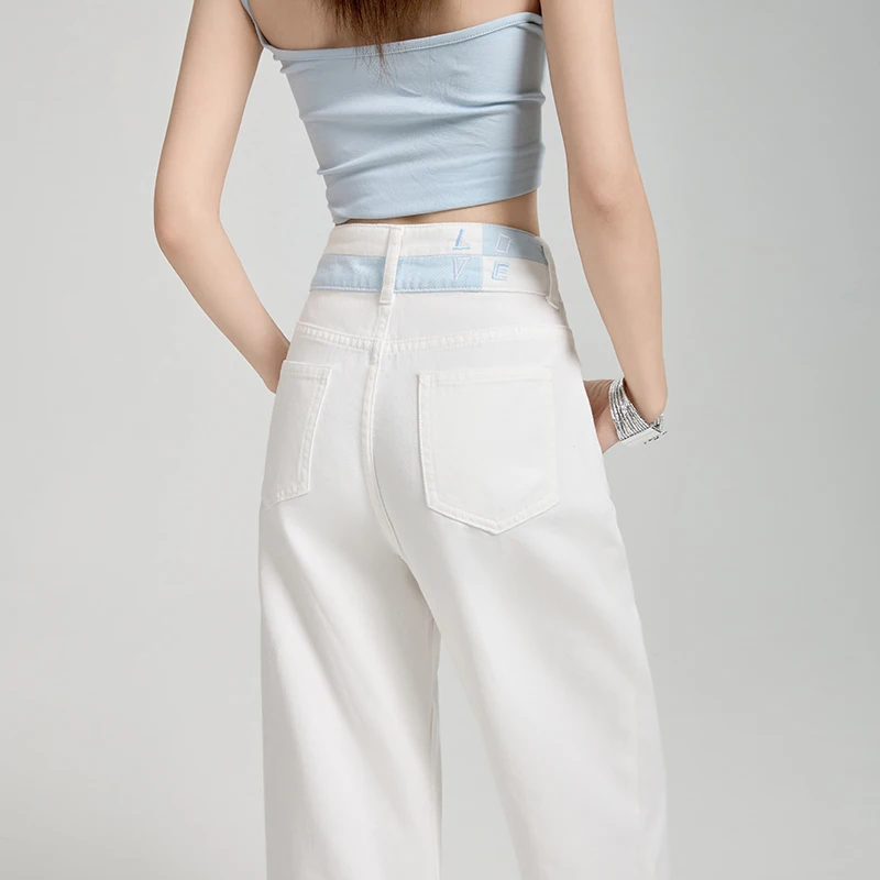 فضفاض عادية واسعة الساق الدنيم السراويل الصيف جديد رقيقة 100% القطن المرأة عالية الخصر Y2K التباين خياطة كل مباراة فضفاض الجينز