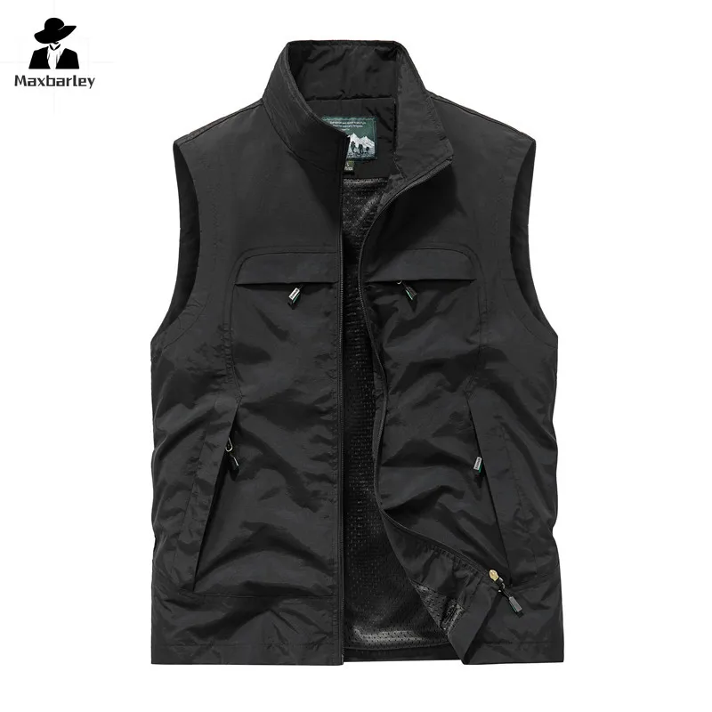 

Spring Vest Men's Work Fishing Multi-Pocket Zipper Sleeveless Jacket Casual Outdoor Clothing Sports Mesh Breathable Tool Vests