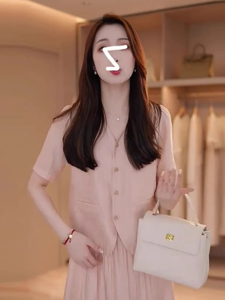 

Ele ort Sve irt Summer Luxury Casual Slimming High-End Faionable Top V-Ne Single Button Korean Sle Commute