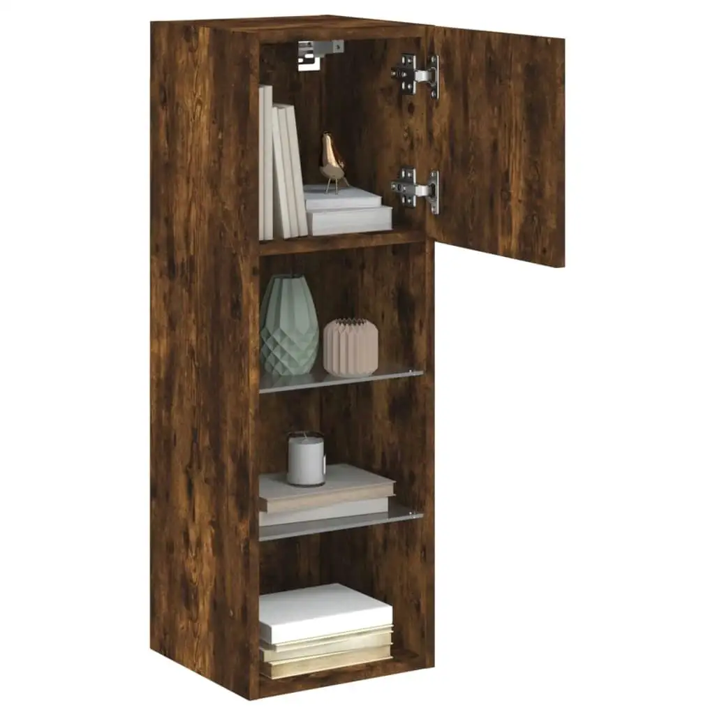 مجموعة خزائن تلفزيون LED مكونة من وحدتين من خشب البلوط المدخن مقاس 30.5 × 30 × 90 سم وحدات تخزين أثاث الترفيه الحديث #5