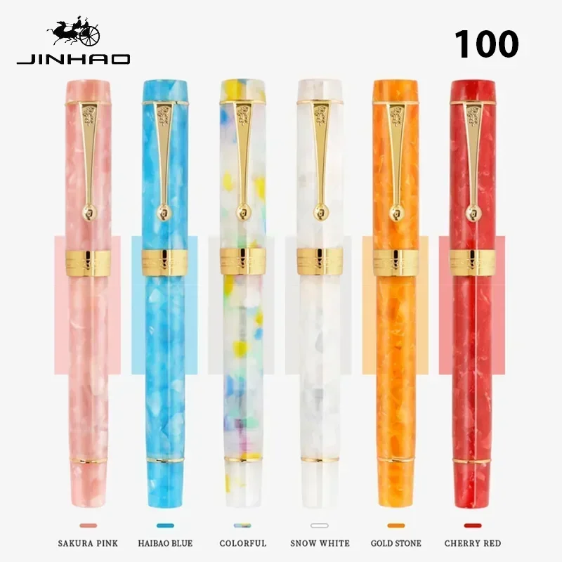 Jinhao 100 Fountain Pen Transparent Resin Luxury Pen 18KGP 1.0mm Oblique Extra Fine Nib for School Stationery Gift