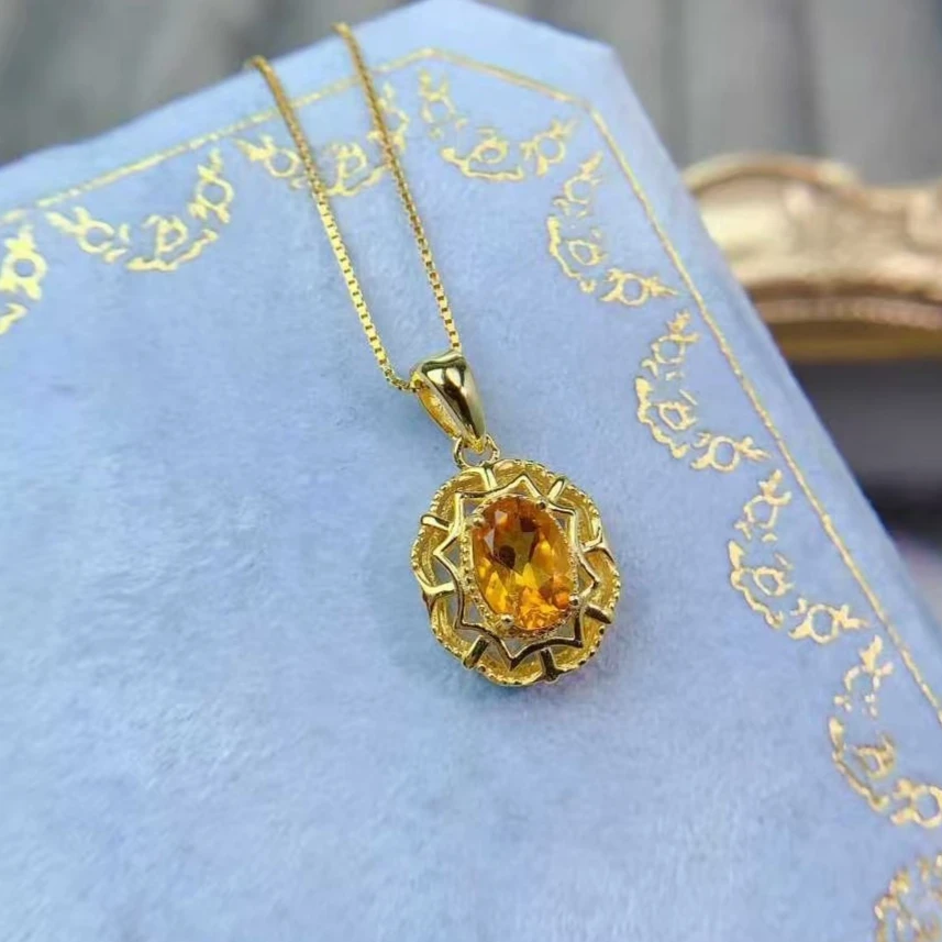 

Последний дизайн, подвеска из стерлингового серебра с кристаллами, кулон из натурального цитрина, 5 мм * 7 мм, 0,7 карата, ожерелье из натурального серебра с цитрином