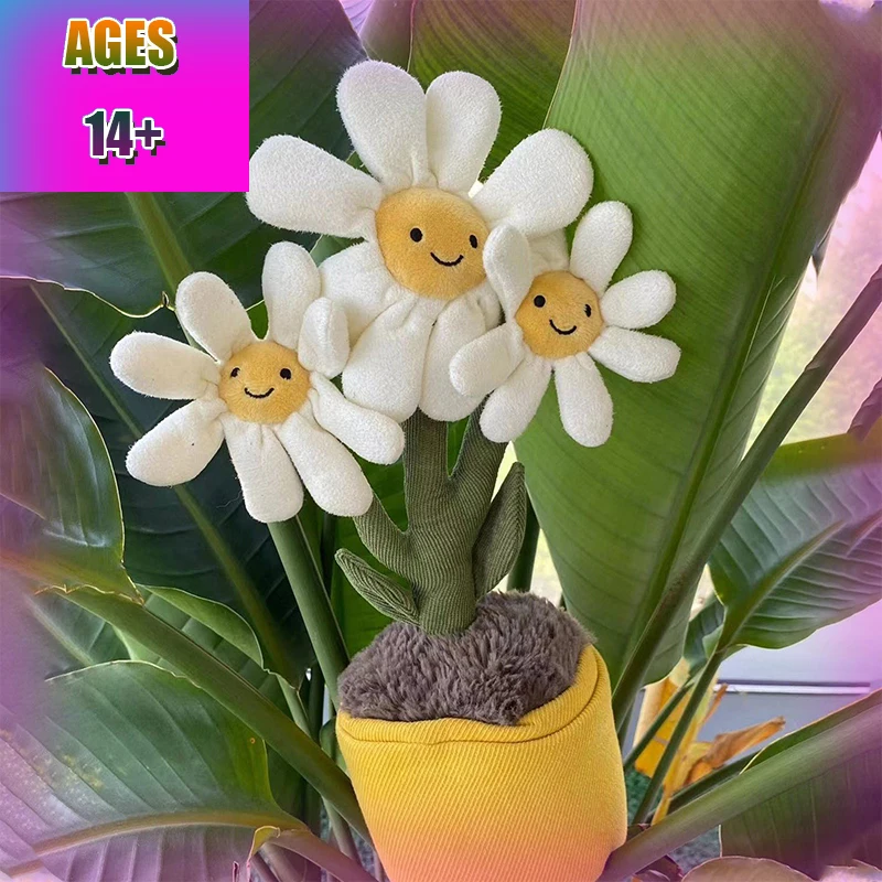 

Jelly Cat Daisy Potted Flower Doll Cute Desktop Ornaments Cat And Dog Bite-Resistant Companion Toy Girl Pet Holiday Gift