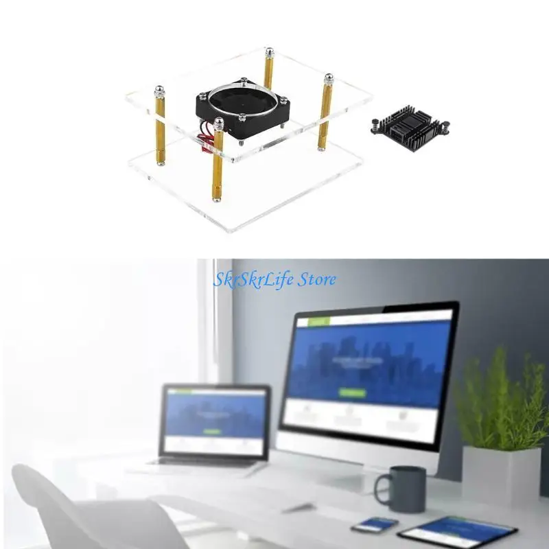 

E65E forOrangePi 5Plus Transparent Case Enclosure Acrylic Case with Heatsink Fan