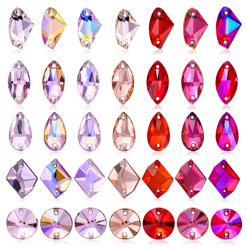 

Red Series Multi-Shaped Sew on Rhinestones High-Quality Glitter Glass Crystal Gem For Holiday Dresses,Bags,Pants DIY Decoration