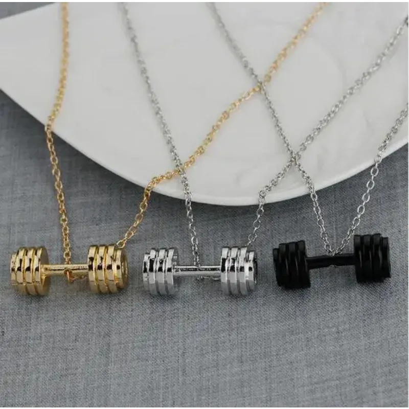 Fashion Fitness Jewelry Dumbbell Pendant Sports Fitness Necklace Bodybuilding Gym 3 Color Barbell Necklace Wholesale Pendants