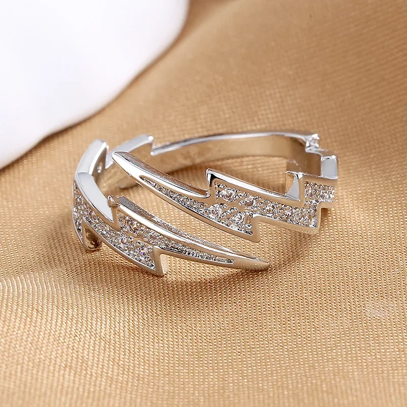 فاسق جديد الهيب هوب فضي اللون البرق خواتم مفتوحة للنساء الرجال العصرية غير النظامية EKG السبابة البنصر شخصية مجوهرات هدية #6