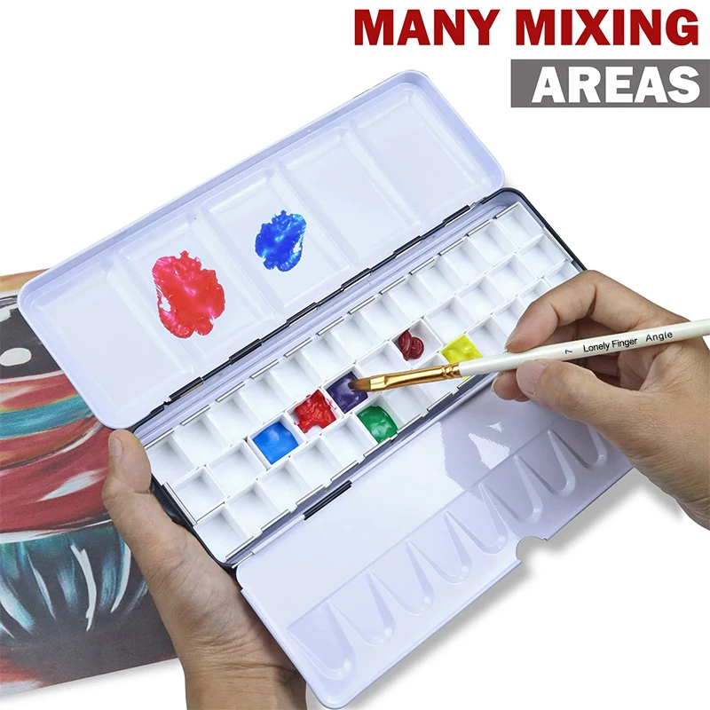 Imagem -04 - Médio Vazio Paleta Aquarela com Meia Panelas Mistura de Metal Caixa de Lata para Óleo Acrílico Faça Você Mesmo Viagem Arte Suprimentos 37 Pcs