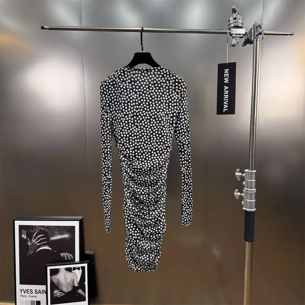 2025 겨울 여성 우아한 새틴 물방울 무늬 코르셋 여성 플리츠 스커트 Y2K 신상 고품질 파티 드레스 브라