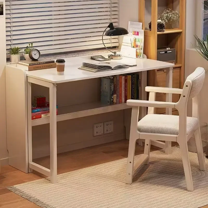 Modern Design Foldable Durable Wooden Computer Desk Set Space Saving for Bedroom Children's Study Bookcase and Chair