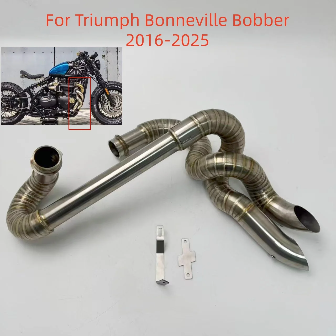 Demonstration Purposes Full Exhaust System Stainless Steel Twisted Mufflers 2-2 Pipe Fit For Triumph Bonneville Bobber 2016-2025