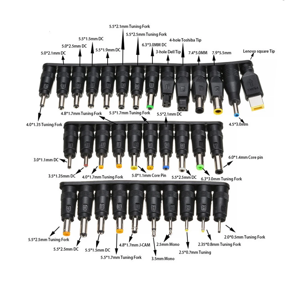 34PCS 8PCS Universal Power Adapter Supply Tips Connector 5.5mmx2.1mm DC AC Kits for Lenovo Thinkpad Laptop Power Plug Jack Sets