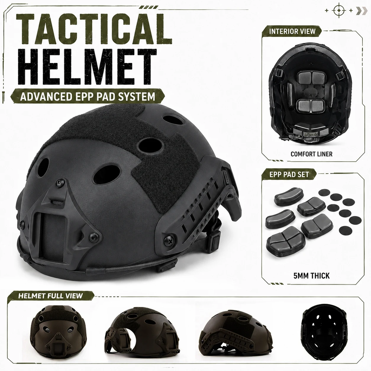 Tactical Helmet Set Airsoft Paintball FAST Helmet with Headset Goggles Cover Adjustable Protective Gear for Hunting CS
