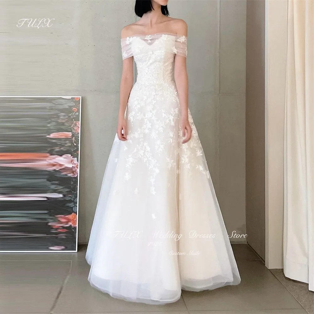 TULX Elegant A Line Wedding Dresses Korea Photoshoot Lace Tulle Bolero Floor Length Bridal Gowns Corset Back 2024 Vestidos