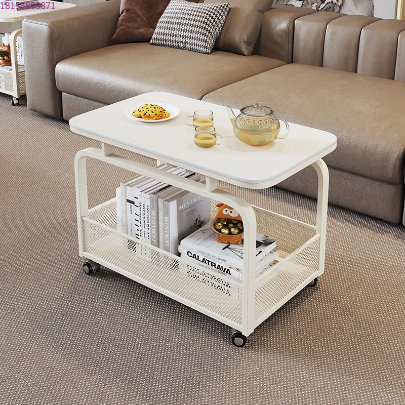 イタリア製の岩板を使用したリビングルーム用の移動式シンプル二層収納エッジ、少数のコーナーが付いたミニマリストカート