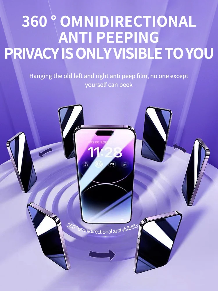 360 Angle Up And Down Left And Right Anti Spy Full Cover Screen Glass For iPhone 14 13 12 11 PRO MAX XS XR X XR Tempered Glass