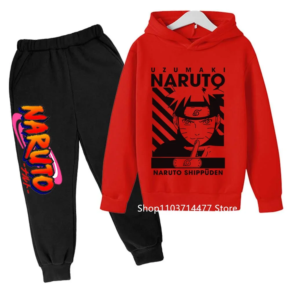 

Fashion Japanese Anime Naruto Hoodie Set Kids Clothes Boys Girls Clothing Children's Sports suit Autumn Hoodie Pants 2-piece set