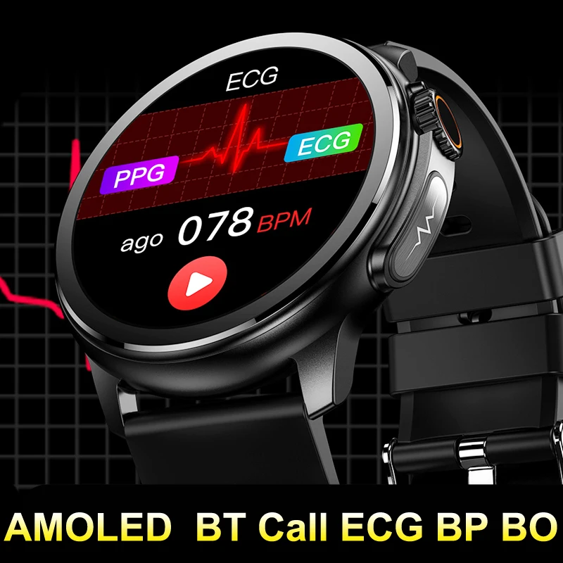 

2025 New ECG Smart Watch Men 1.43'' AMOLED Wristwatch HR Blood Pressure Lipid Uric Acid Clock Sports Bluetooth Call Smartwatch