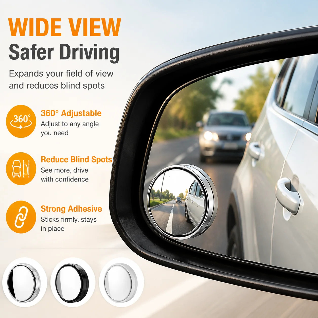 Yitong Car Blind Spot Mirror 360° Adjustable Wide Angle Side View Mirror Waterproof Adhesive Mount for Parking and Lane Changes