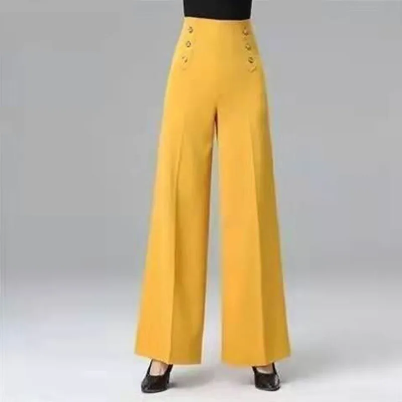 Pantaloni a gamba larga solidi per tutto il fiammifero da ufficio doppio petto a vita alta moda donna elegante primavera autunno pantaloni dritti Casual