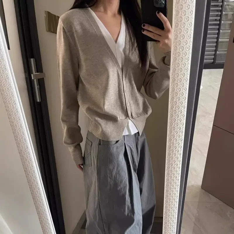

2025 Fake Two-piece Knitted Cardigan for Women Design, Loose Temperament Thin Loose Temperament Jacket Top Trendy