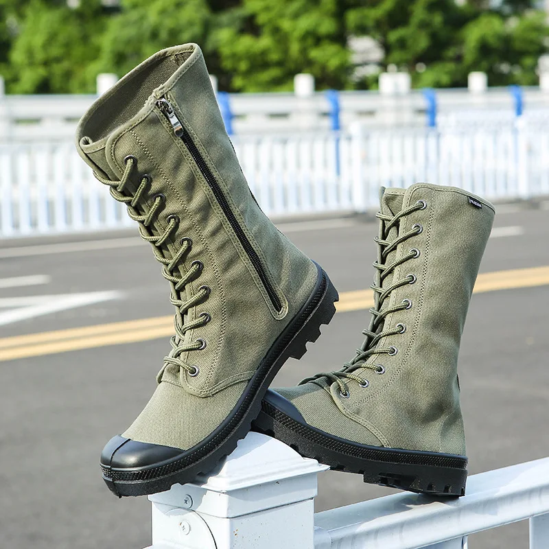 Zipper hard-soled high-top hiking Korean version of trendy canvas  casual tongue-in-one men's shoes