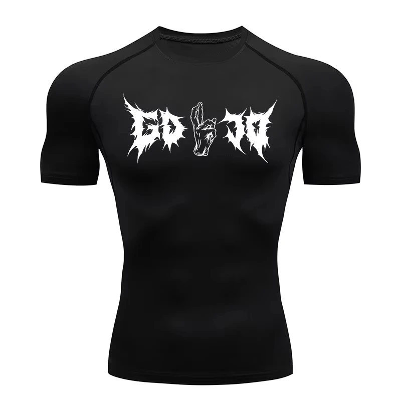 2026 Gojo Print Compression Shirt for Men Sporty Athletic Quick Dry Tshirt Tops Gym Workout Running Sportwear Training Top