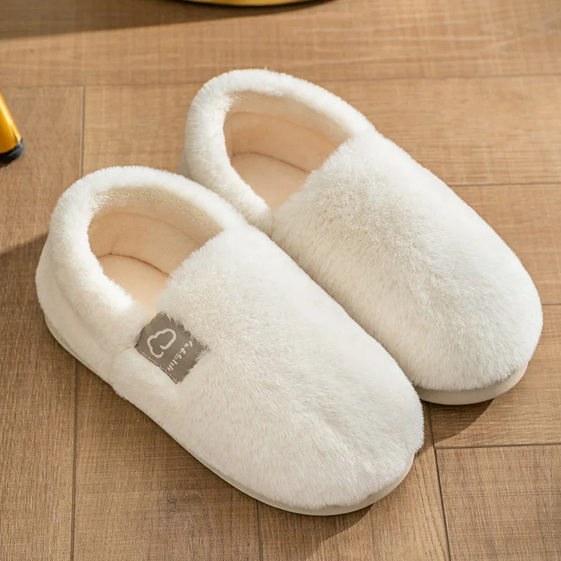 

Cotton Slippers Women 2023 New Autumn Winter Indoor Non-slip Slippers Couple Platform Warm Plush Wrap Heel Flip Flops Fur Slides