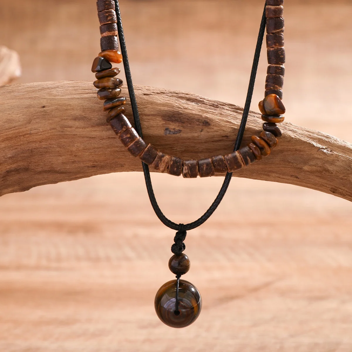 Simple and versatile men's wood bead and turquoise necklace for cross-border European and American jewelry; image 3