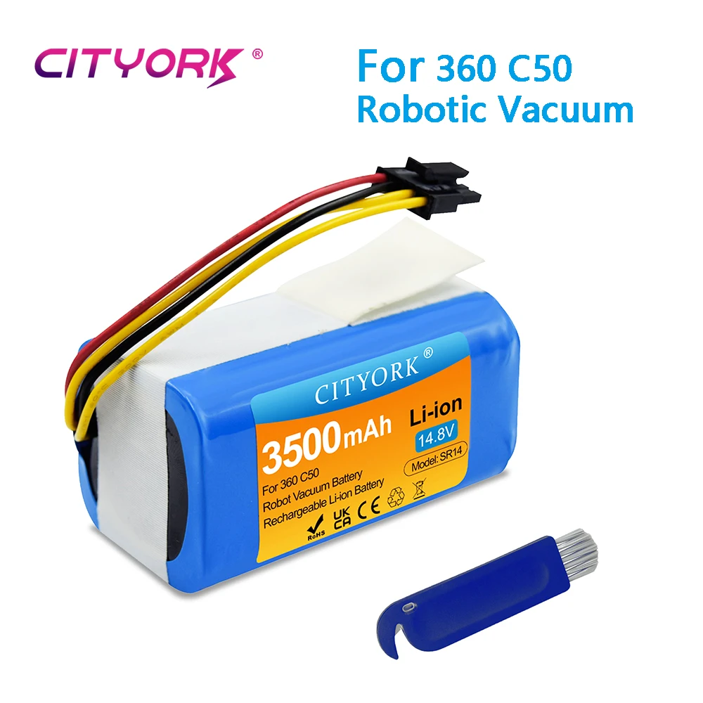 CITYORK 14.8V 3500mAh Li-ion Replacement Battery Pack For 360 C50 Robot Vacuum Cleaner High Capacity Rechargeable Spare Battery