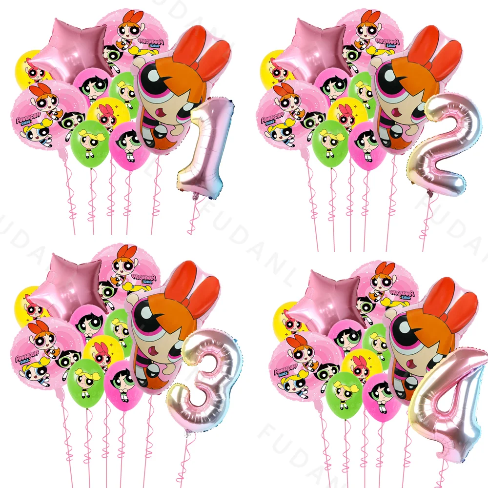 10/11PCS ComicThe Powerpuff Girl Theme Birthday Party Decoration Gradient Digital Theme Set Baby Shower Supplies Gift Toys