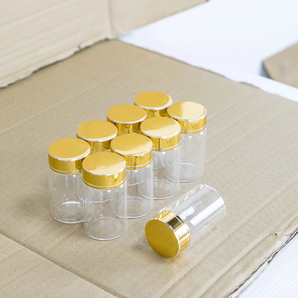 

12pcs 40ml Glass Storage Bottles with Golden Screw Plastic 40cc Cap Jars Vials Clear Seal Leakage Proof Food Grade High Quality