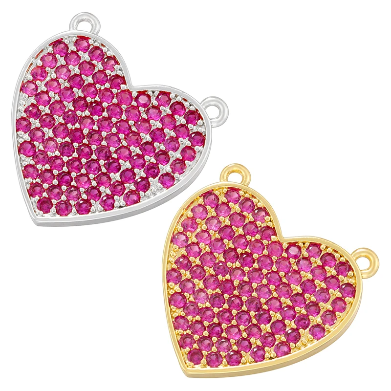 

ZHUKOU Double Hole 18K Golden-plated Rose Red Zirconia Inlaid Heart Pendant Bracelet Necklace Jewellery Accessories：VD1756