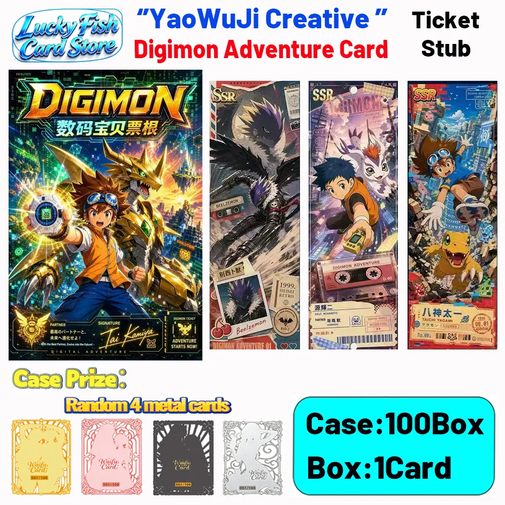 Venta al por mayor 2026 Nuevo YaoWuJi Creative Studio Tarjetas Digimon Adventure con sello de boleto Coleccionables de anime Regalos para fans de personajes