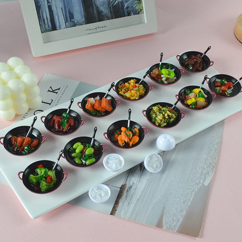 Dollhouse Miniature DIY Accessories Mini Metal Cooking Pot with Food Simulation Kitchen Utensils Model Doll House Decoration