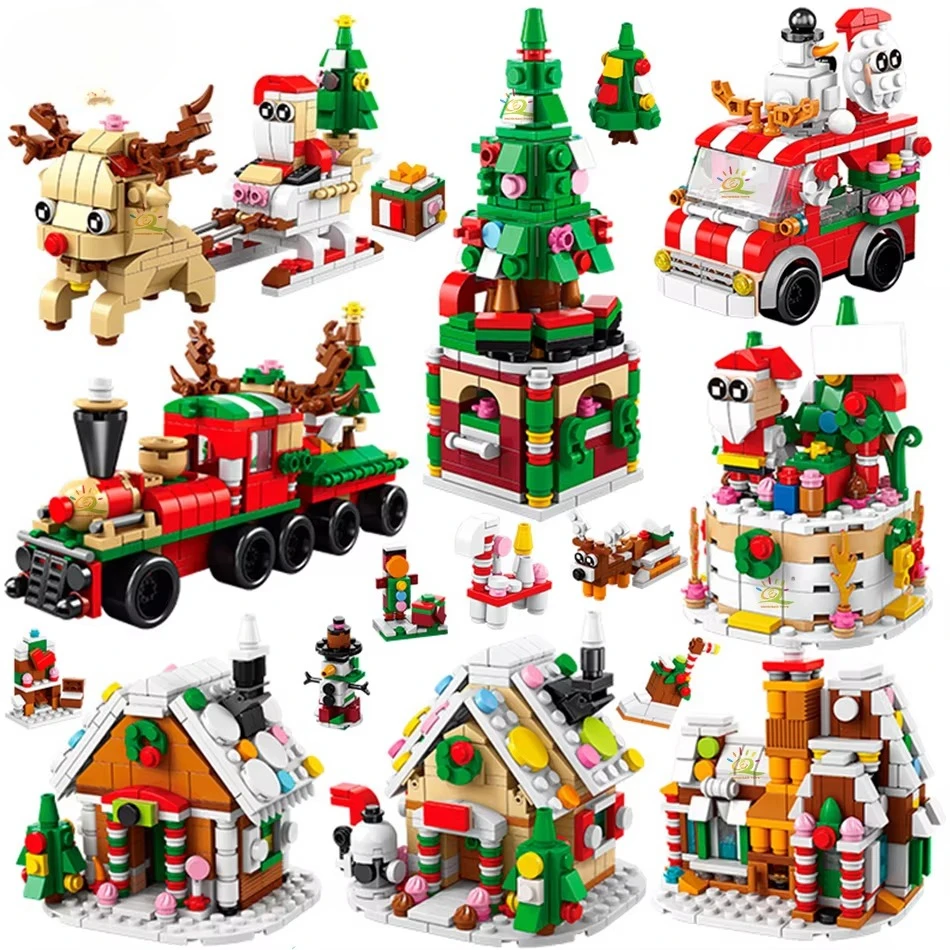 6IN1 Christmas Elk Deer Santa Claus Building Blocks City Snow House Xmas Tree Bricks Set Toys for Children Kids Gift