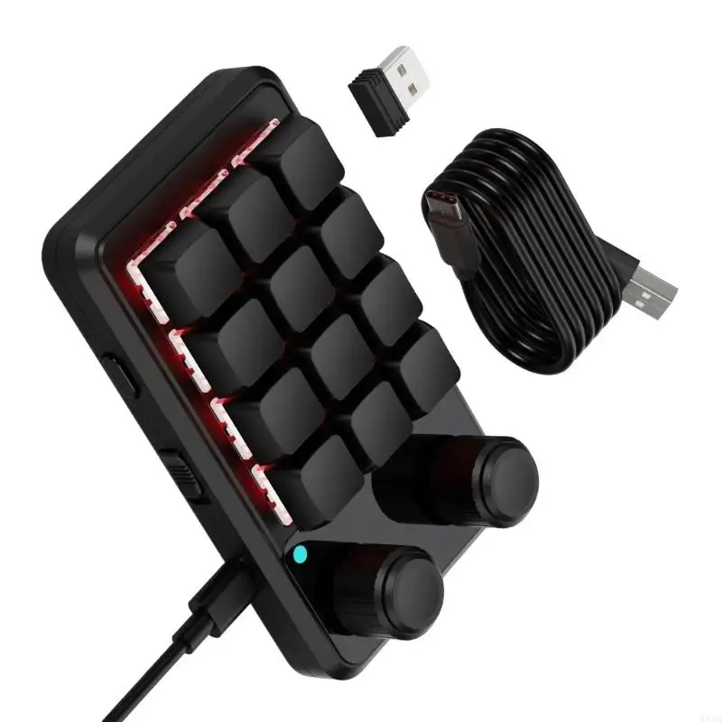Q84A 12 Macros mecânicos -chave Pad com iluminações RGBs, botões gêmeos rotativos para jogos e produtividade