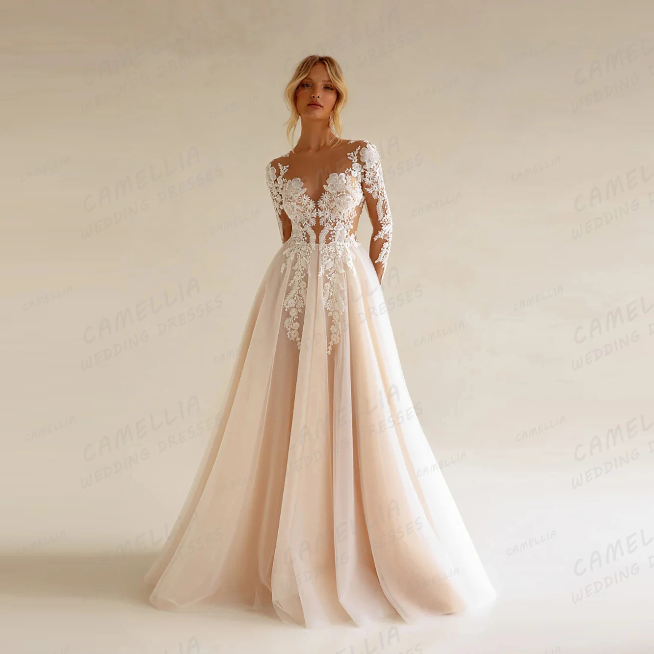 Luxury Wedding Dresses Appliques Sweetheart Women's A Line Long Sleeve Princess Bridal Gowns Vestidos De Novia Tulle Customized