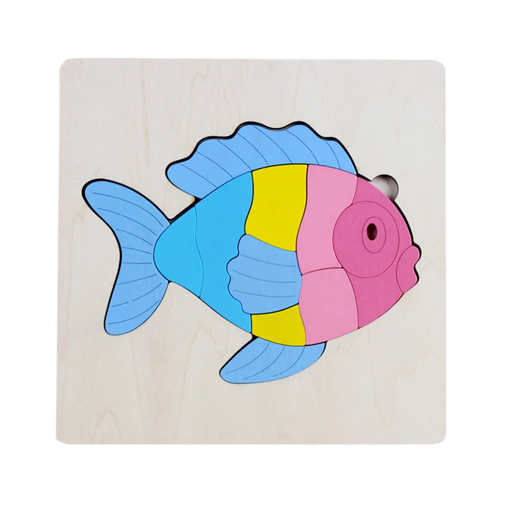 1Pcs Fish Pattern Wooden Puzzle Educational Brain Teaser Safe Material Kids Hand Eye Coordination Memory Jigsaw Gift Cartoon