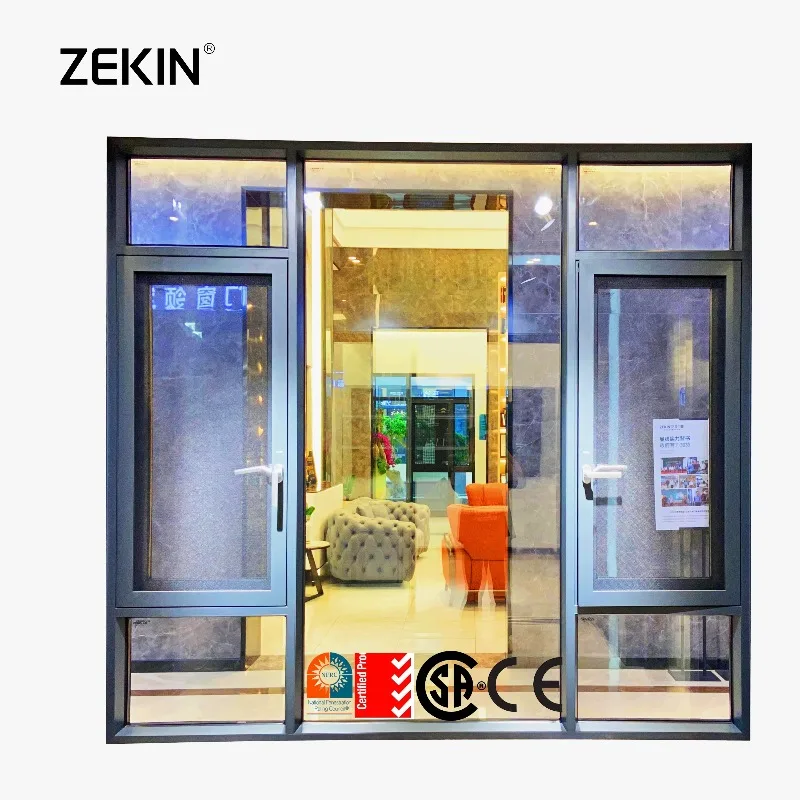 ZEKIN Aluminum Windows Custom Double Tempered Insulating Glass Soundproof Hurricane-impact Proof With Mesh Casement Window