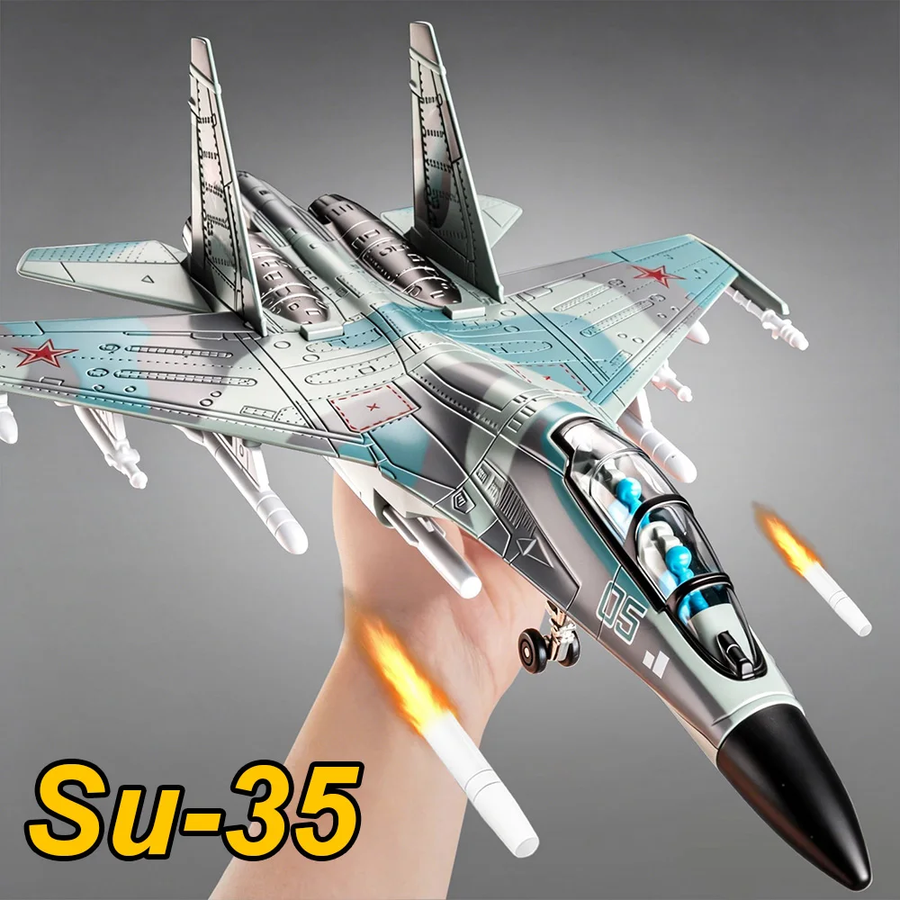 1:64 Su-35 Fighter Model Diecast Alloy Car Toys Cabin Opened Pull Back Rubber Tire Miniature Airplane Popular Gifts for Friends